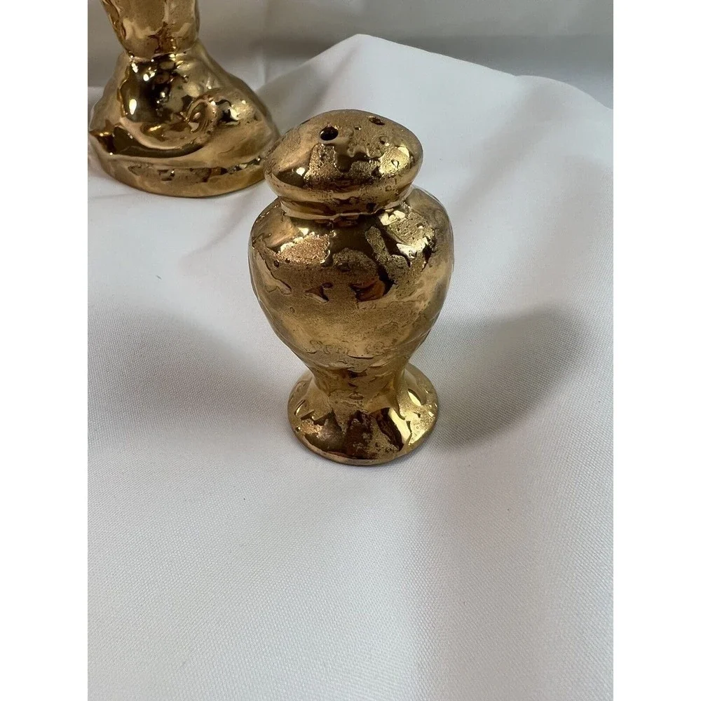 Set‎ of 3 Dixon Art Studios 22 kt. Weeping Gold Candle Holder Salt Shaker Bell